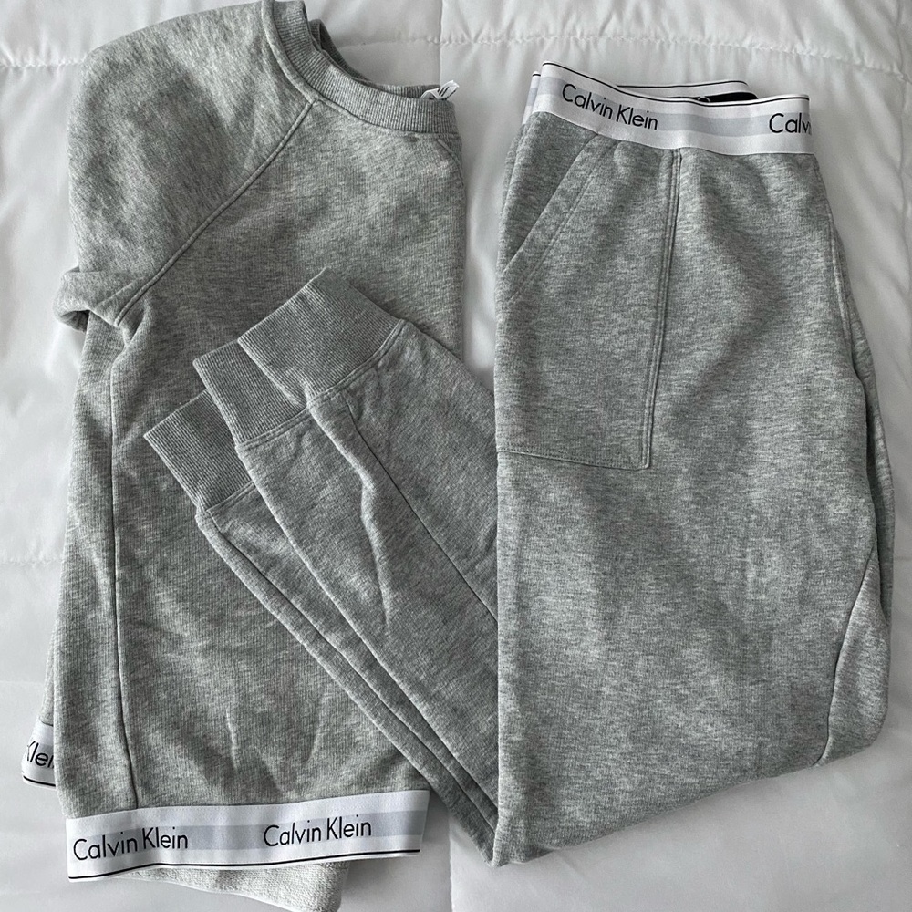 Gray Calvin Klein Pajama Set- Crewneck & Jogger